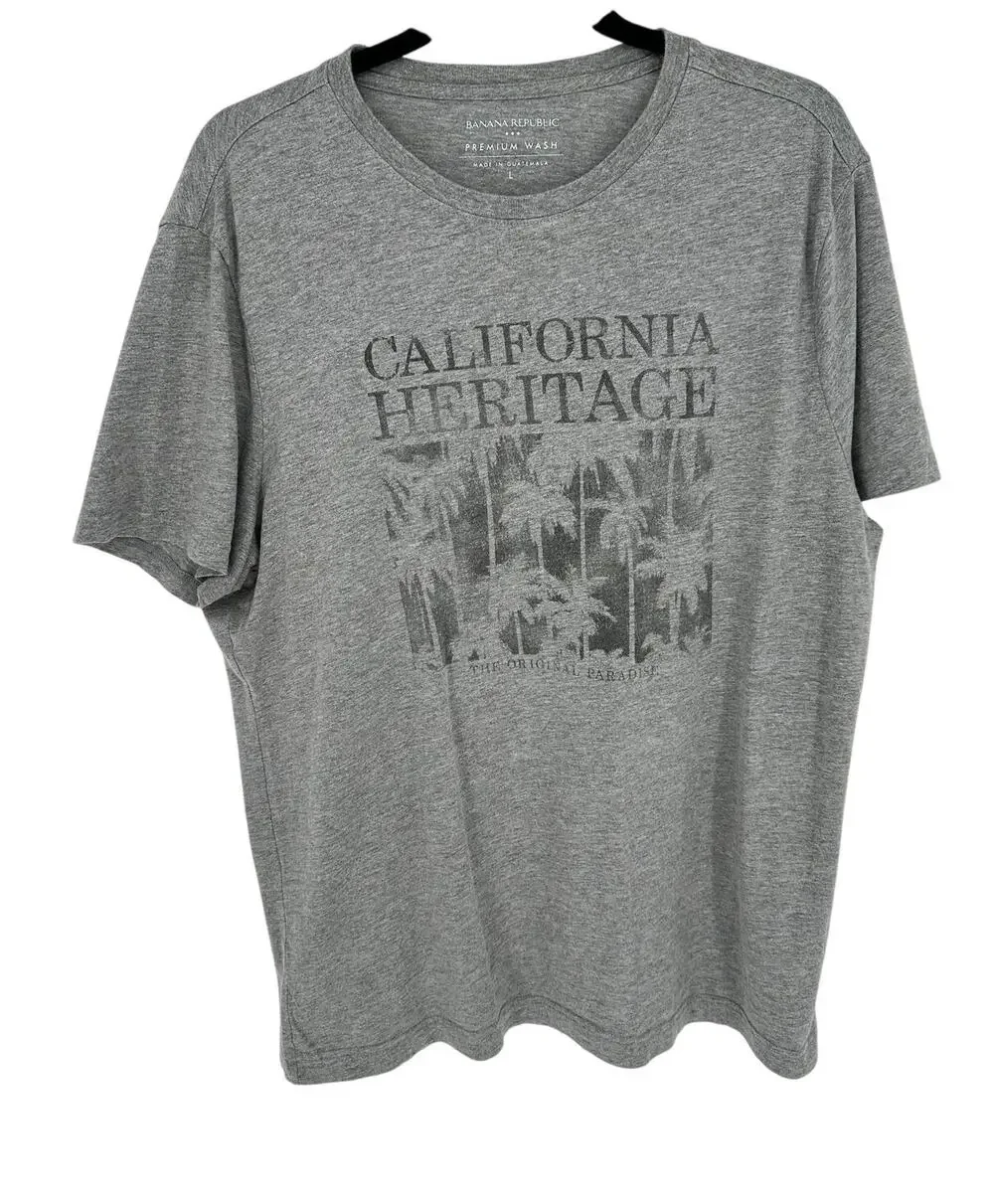 Banana Republic Shirt L Gray Graphic Tee California Heritage Cotton Premium Knit